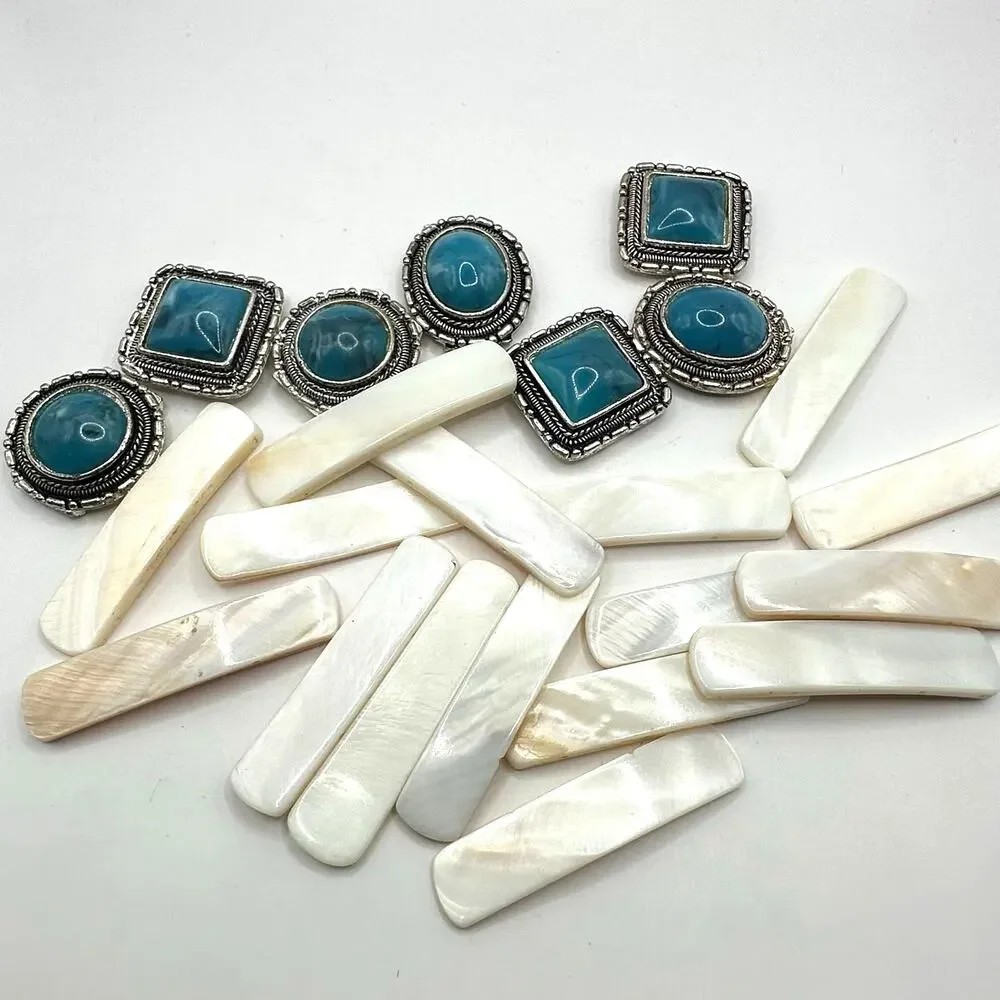 Jewelry Making Supplies Mother of Pearl Stretch Bracelet Faux Turquoise Craft